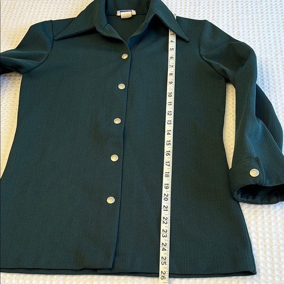 VINTAGE 60s 70s Button Down Silver Snap Front Shirt Wide Collar Cuffed Sleeves - Picture 14 of 16